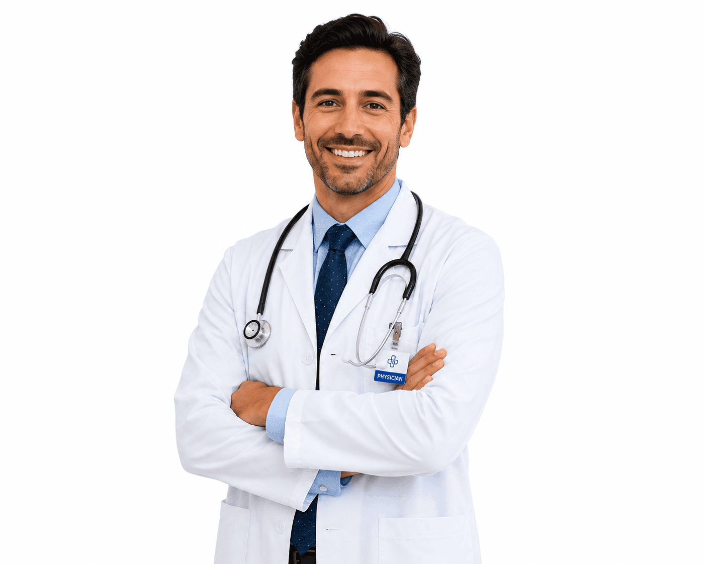 A smiling healthcare professional with a stethoscope